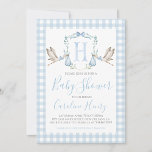 Boy Stork Baby Shower Preppy Gingham Blue Invitation<br><div class="desc">Sweet Baby Boy Stork Baby Shower Invitation

Can be used for any type of Baby Shower Event!

Use this Elegant watercolor Gingham Baby Shower invite for home party events,  and more!
Need a different heading? Check this collection for the same design with more options!</div>