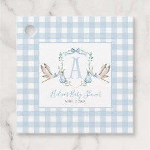Boy Stork Blue Gingham Favour Tags