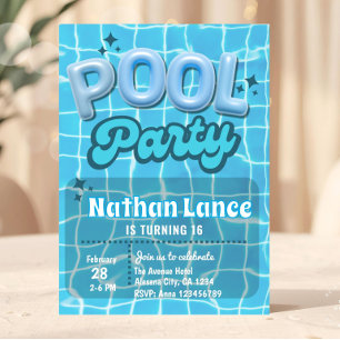 Boy Summer Blue Pool Birthday Party Invitation