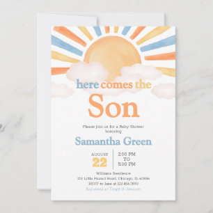 Boy Sunshine Baby Shower Invitation