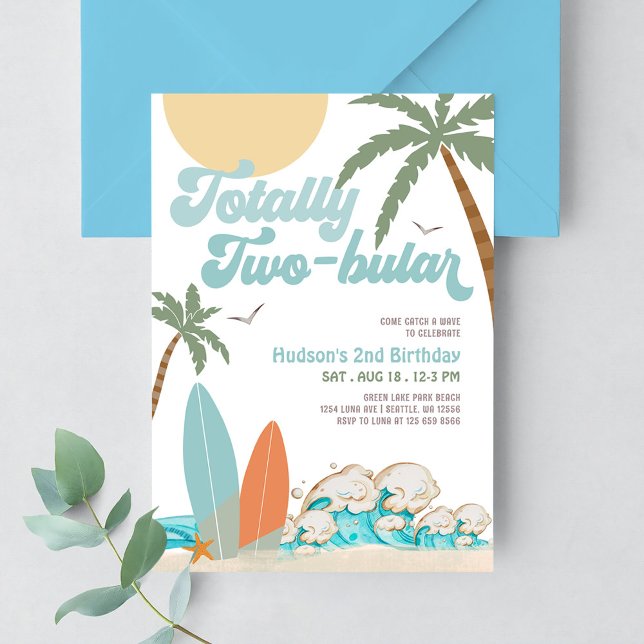 Boy Surf Surfing 2nd Birthday Totally Two-bular Invitation (Creator Uploaded)
