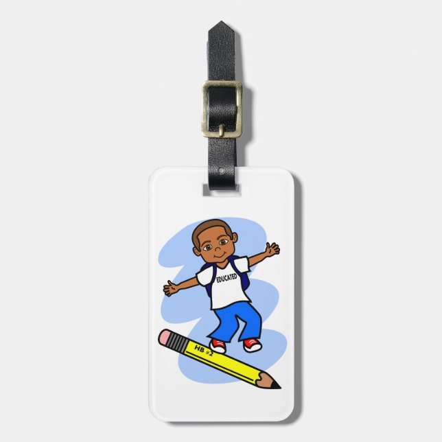 Boy Surfing on Yellow Pencil Luggage Tag (Front Vertical)