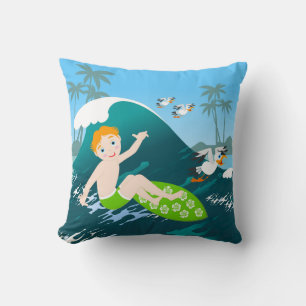 Boy surfs  big wave Birthday Party Throw Pillow