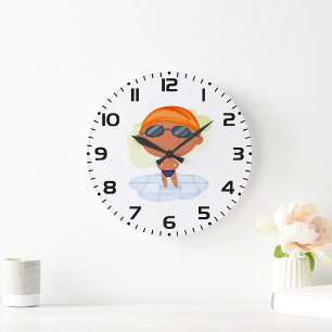 Boy Swimming Large Clock