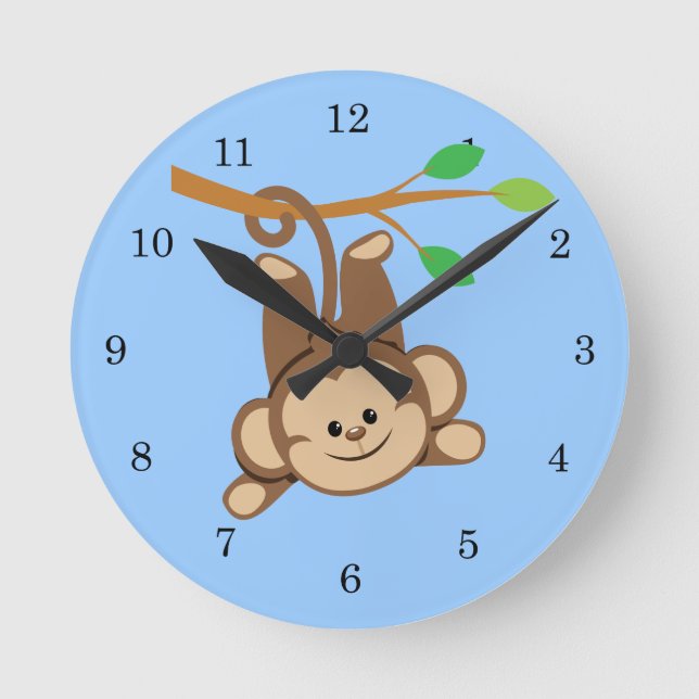 Boy Swinging Monkey Round Clock (Front)