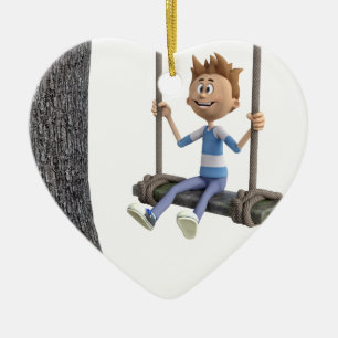 Boy Swinging on a Rope Swing Ceramic Ornament