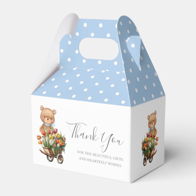 Boy Teddy Bear Baby Shower Floral Rustic Blue   Favor Box (Front Side)