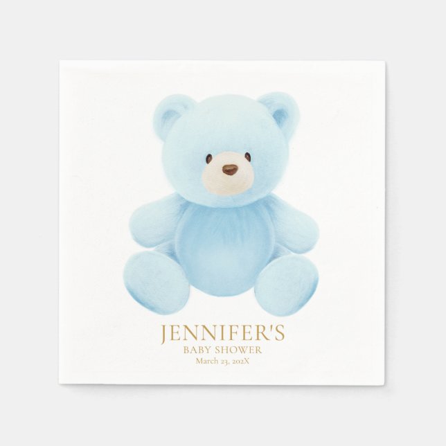 Boy Teddy Bear Baby Shower Napkin (Front)