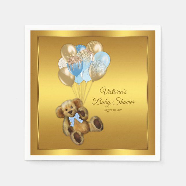 Boy Teddy Bear Baby Shower Napkins (Front)