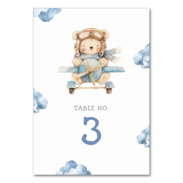 Boy Teddy Bear Baby Shower  Table Number (Front)