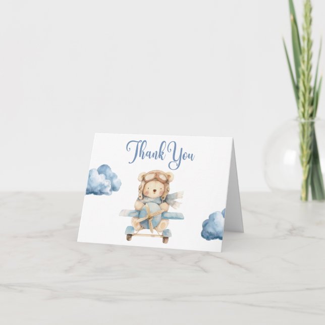 Boy Teddy Bear Baby Shower Thank You Card (Front)