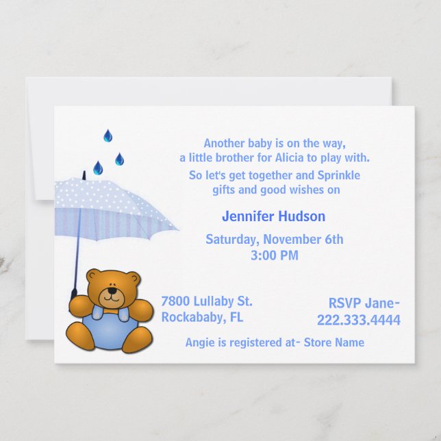 Boy Teddy Bear Baby Sprinkle Shower Invitation (Front)