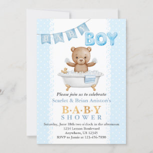 Boy Teddy Bear Bath Time Baby Shower Invitation