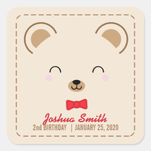 boy teddy bear BIRTHDAY PARTY thank you favour Square Sticker
