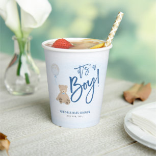 Boy Teddy Bear Blue Balloon Baby Shower Paper Cups