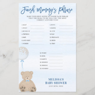 Boy Teddy Bear Blue Balloon Finish Mommy's Phrase