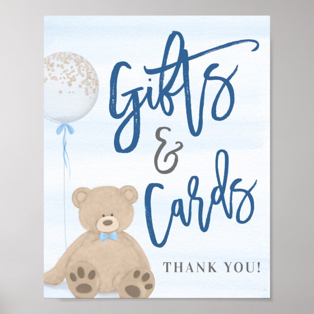 Boy Teddy Bear Blue Balloon Gifts & Cards Sign (Front)