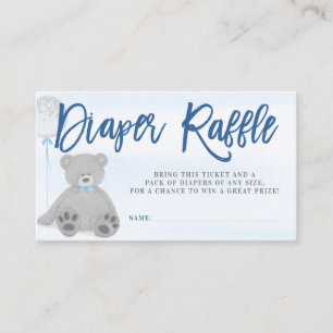 Boy Teddy Bear Grey Balloon Diaper Raffle Ticket Enclosure Card