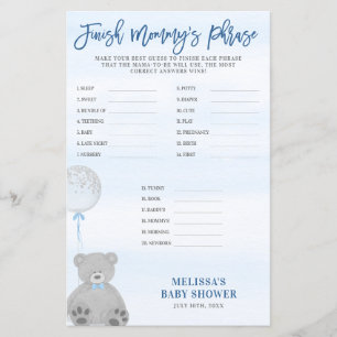 Boy Teddy Bear Grey Balloon Finish Mommy's Phrase
