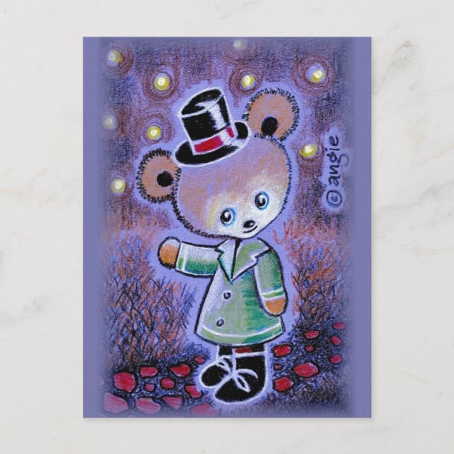 Boy Teddy Bear In Top Hat Postcard (Front)