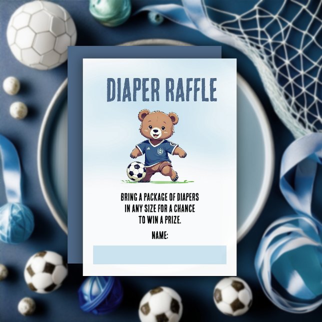 Boy Teddy Bear Soccer Baby Shower Diaper Raffle (Cute Blue Teddy Bear Soccer Player Boy Baby Shower "Diaper Raffle" Insert Enclosure Card)