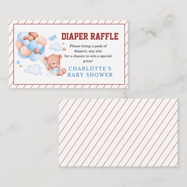 Boy Teddy Bear “We Can Bearly Wait” Baby Shower Enclosure Card (Front/Back)