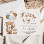 Boy Teddy Bear We Can Bearly Wait Baby Shower Invi Invitation<br><div class="desc">This adorable teddy bear themed invitation is sure to put a smile on your guests' faces! The soft pastel blue, brown, beige and ivory colour scheme makes this design perfect for a boy baby shower. Personalize the invite with your details and if you want to further re-arrange the style and...</div>