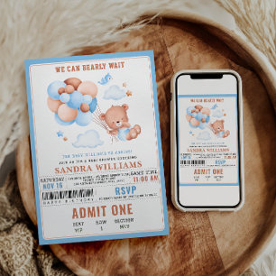 Boy Teddy Bear “We Can Bearly Wait” Baby Shower Invitation