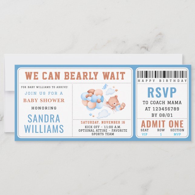 Boy Teddy Bear “We Can Bearly Wait” Baby Shower  Invitation (Front)