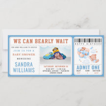 Boy Teddy Bear “We Can Bearly Wait” Baby Shower