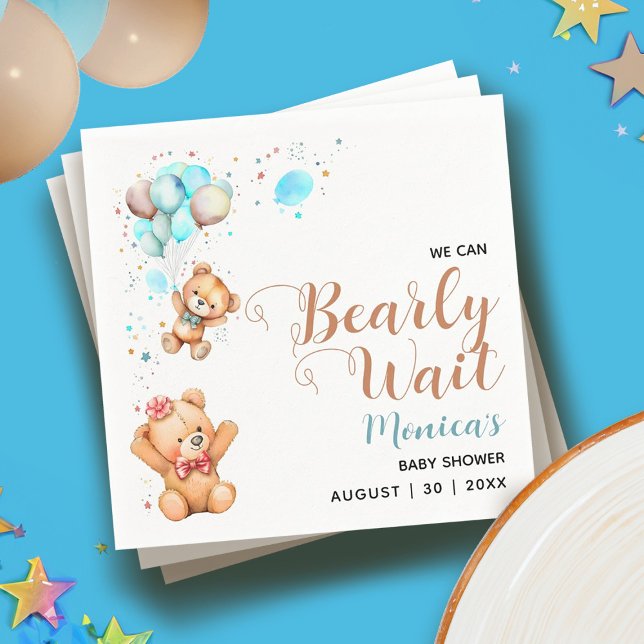 Boy Teddy Bear We Can Bearly Wait Baby Shower Napkin (Boy Teddy Bear We Can Bearly Wait Baby Shower Napkins)