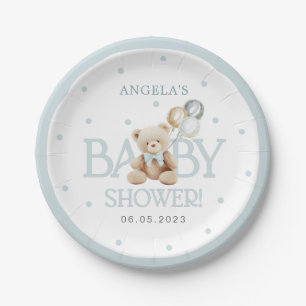 Boy Teddy Bear We Can Bearly Wait Baby Shower Paper Plate