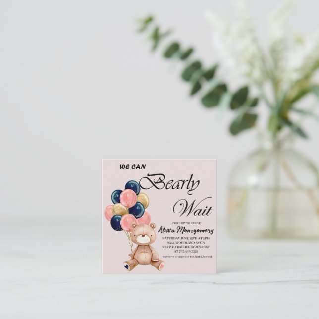 Boy Teddy Bear We Can Bearly Wait Card (Standing Front)