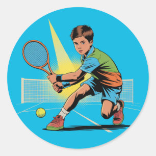 Boy Tennis Birthday Party Classic Round Sticker