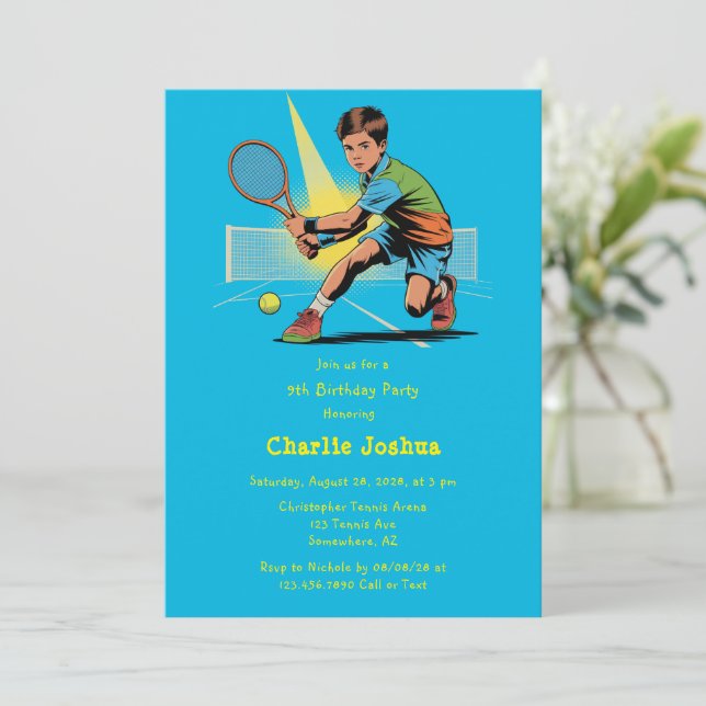 Boy Tennis Birthday Party Invitation (Standing Front)