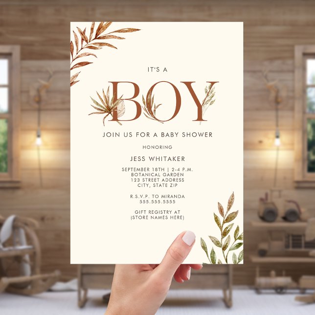 Boy Terracotta Pampas Floral Boho Baby Shower Invitation (Creator Uploaded)