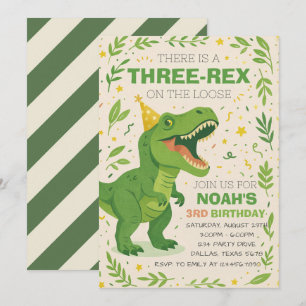 Boy Three-Rex Dinosaur Birthday Invitation