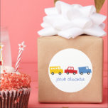 Boy Toys Colourful Transport Car Bus Truck Birthda Classic Round Sticker<br><div class="desc">Boys Toys Kid's Birthday Party Suite. This fun and colourful design features popular boy's toys like red cars, blue trucks, yellow buses and green trains in simple shapes and bright primary colours. The invitation design and matching party accessories are suited for younger children celebrating their 1st, 2nd, 3rd, 4th or...</div>