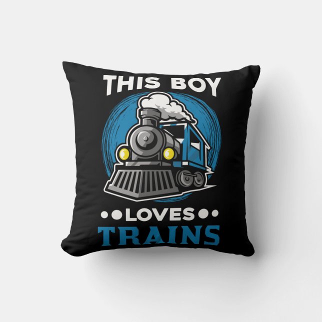 Boy Train Locomotive Throw Pillow (Front)