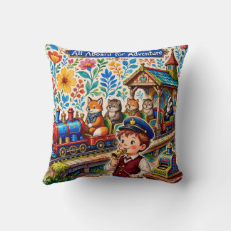 ~ BOY TRAIN RIDE ~ Cute Vintage~ Throw Pillow