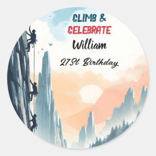 Boy Tree Fun Cliff Rock Climbing 21st Birthday Classic Round Sticker