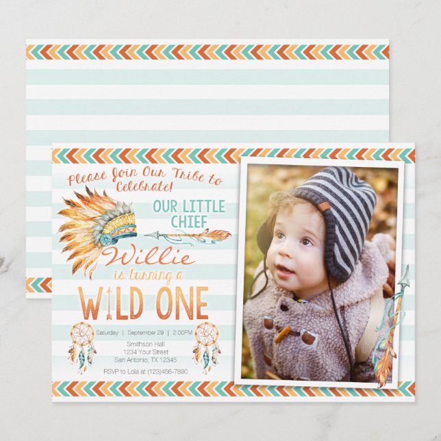 Boy Tribal Boho 1er Wild One Birthday Invitation (Devant / Derrière)