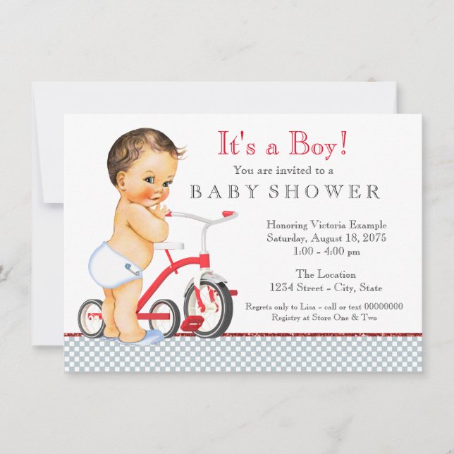 Boy Tricycle Baby Shower Invitation (Front)