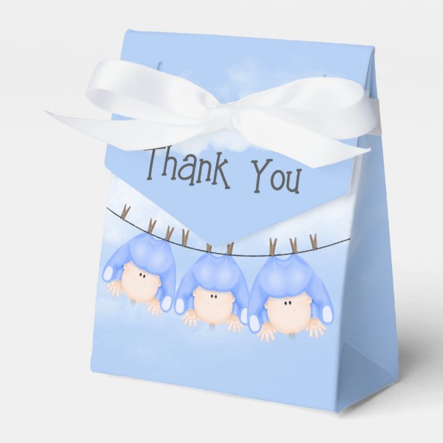 Boy Triplets Hanging On Clothesline Favor Box (Front Side)