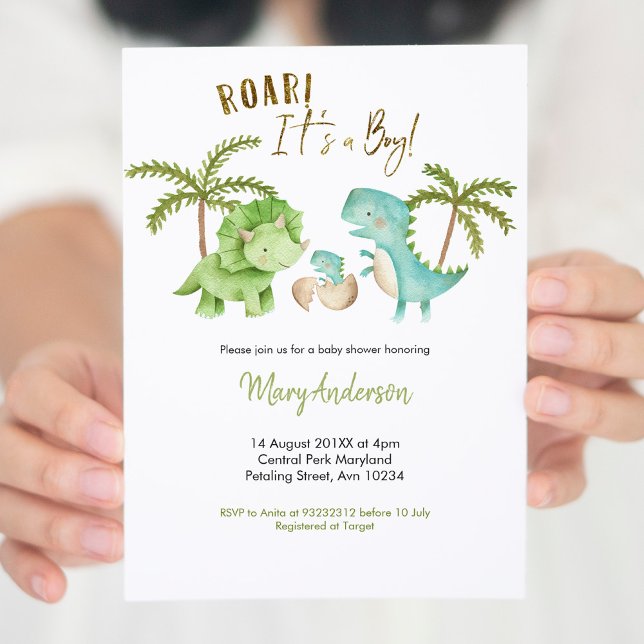 Boy Tropical Dinosaur Baby shower Invitation Roar (Créateur téléchargé)