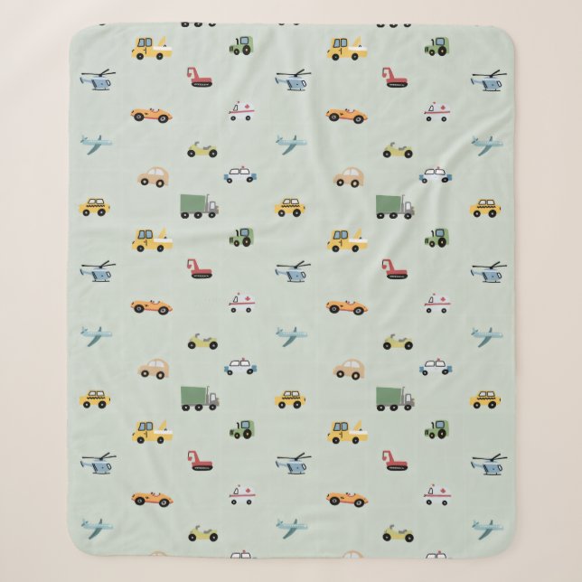 Boy truck, vehicle pattern sherpa blanket (Front)