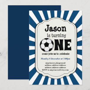 boy turning ONE  Soccer Ball  Invitation
