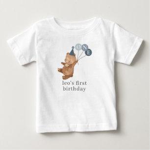 Boy Twin (Right) - Bear Party Hat - 1st Birthday Baby T-Shirt