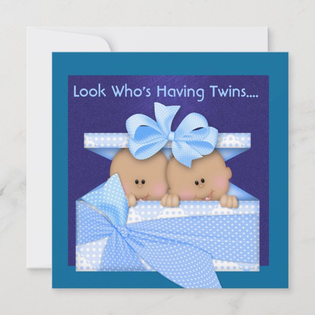 BOY TWINS BABY SHOWER AFRICAN AMERICAN INVITATION (Front)