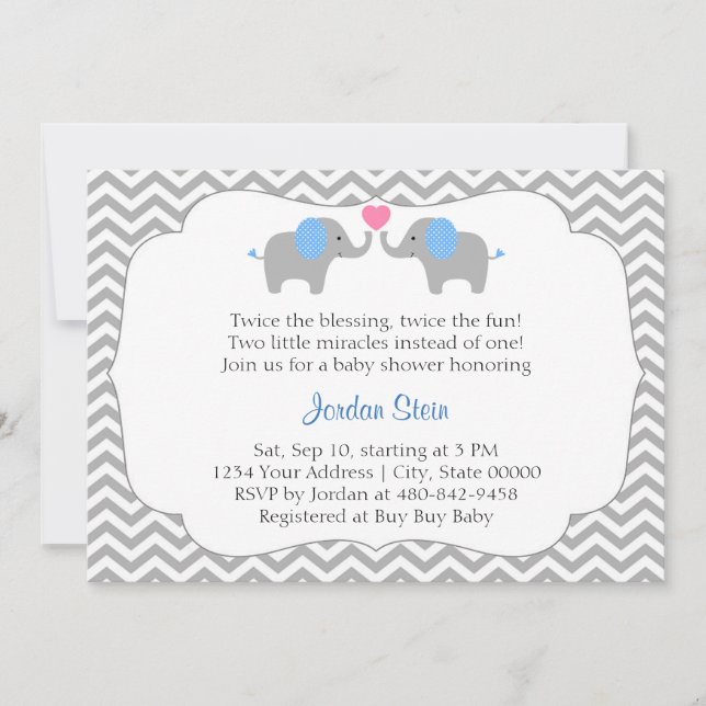 Boy Twins Baby Shower Invitation (Front)